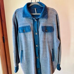 Free People Two-Tone Blue Utility Shacket